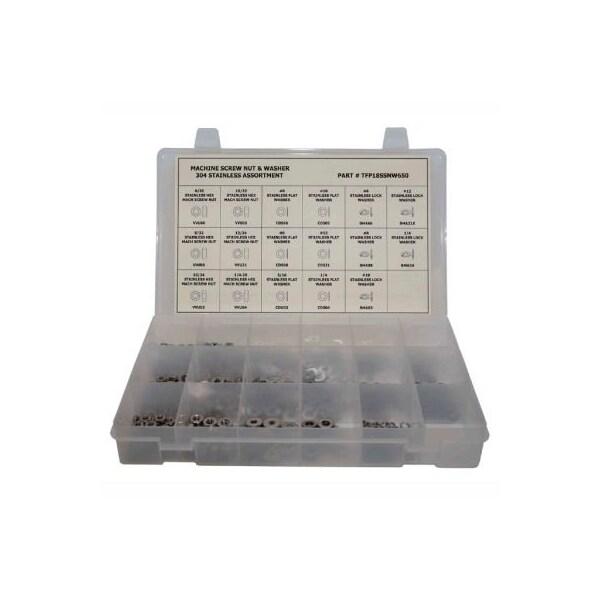 650 Piece Hex Machine Screw Assortment - No 6 to 1/4" - 304 Stainless Steel